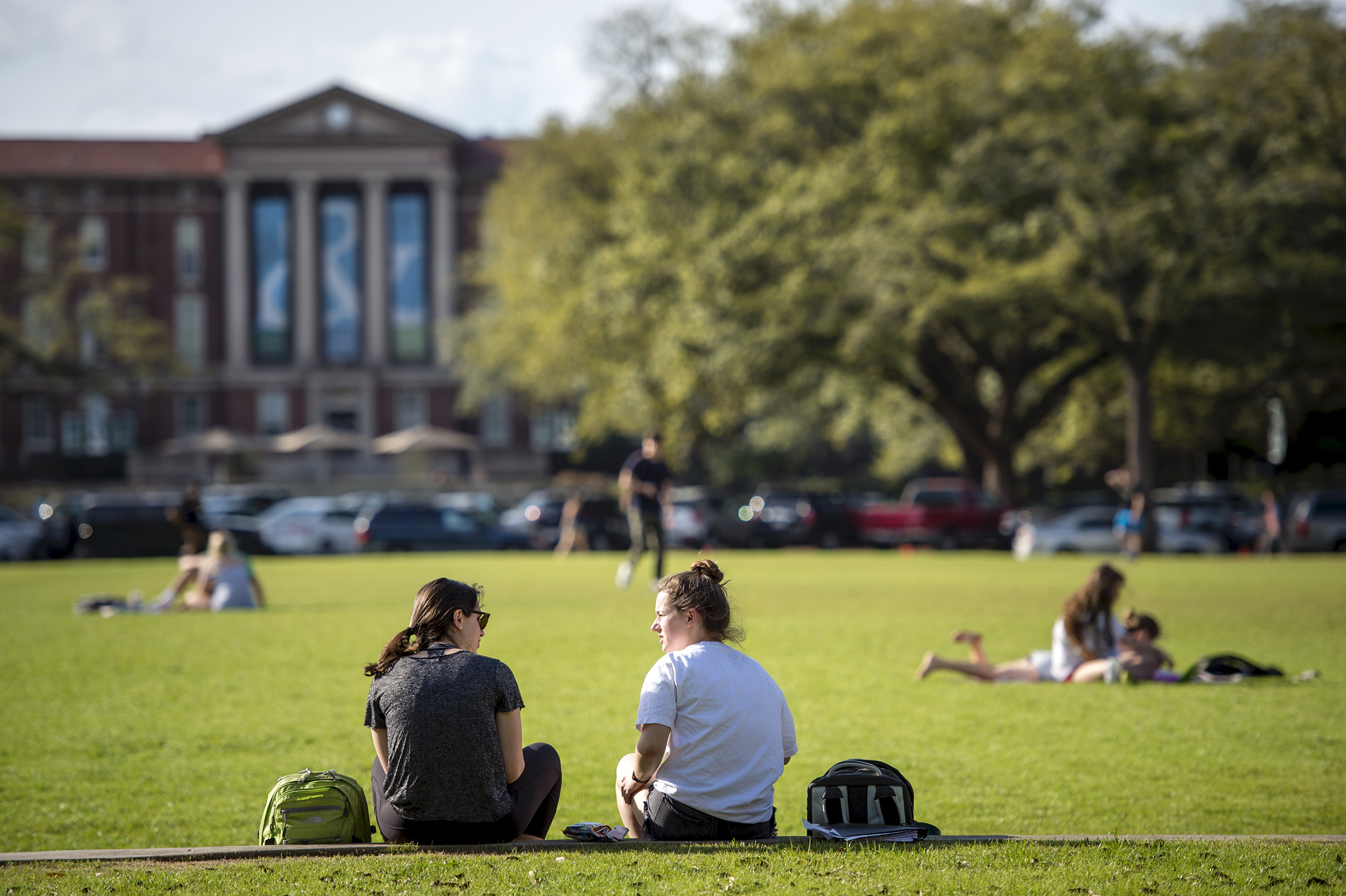 Students sunning themselves on the Newcomb Quad.