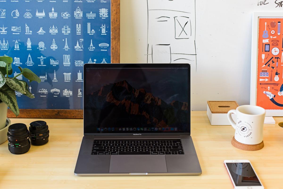 Laptop on a desk.